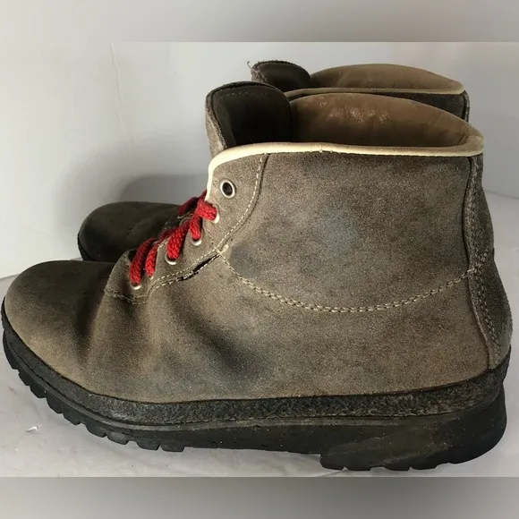 Itailian Brown Leather Hiking Boots, Red Laces. Size 10 Vibratom. Some Stains.