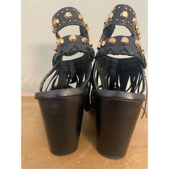 Ivy Kirzhner size 8 Vero Cucio Black Gold Sandals Heels shoes leather