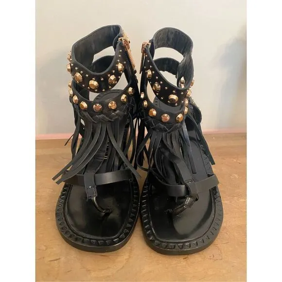 Ivy Kirzhner size 8 Vero Cucio Black Gold Sandals Heels shoes leather