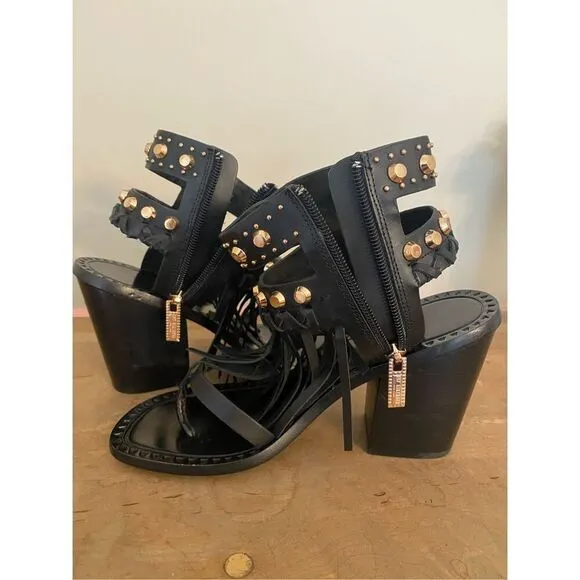 Ivy Kirzhner size 8 Vero Cucio Black Gold Sandals Heels shoes leather