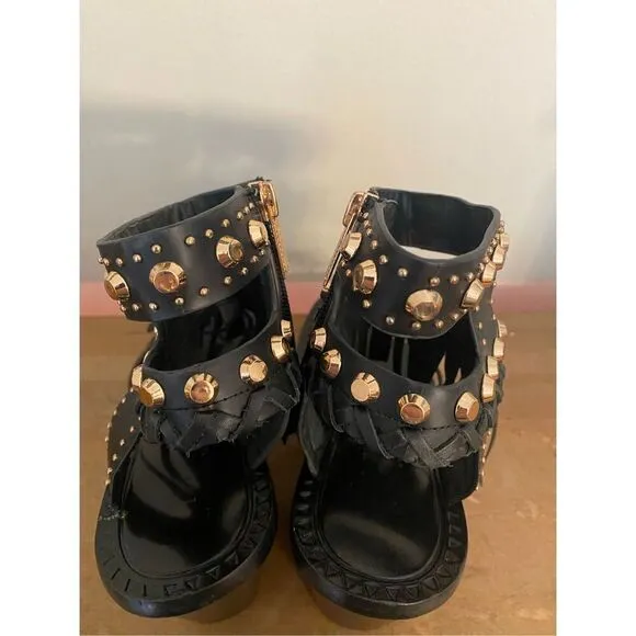 Ivy Kirzhner size 8 Vero Cucio Black Gold Sandals Heels shoes leather