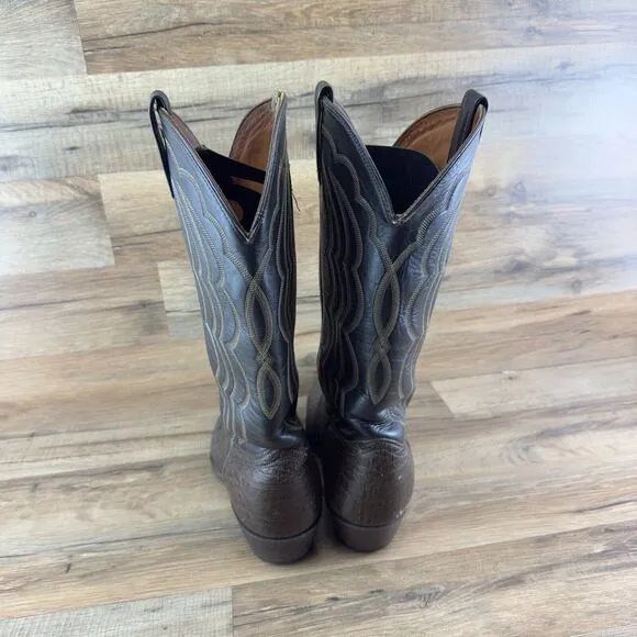 J Chisholm Black &amp; Brown Stitched Leather Men’s Cowboy Boots USA Made Si…
