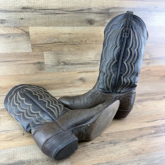 J Chisholm Black &amp; Brown Stitched Leather Men’s Cowboy Boots USA Made Si…