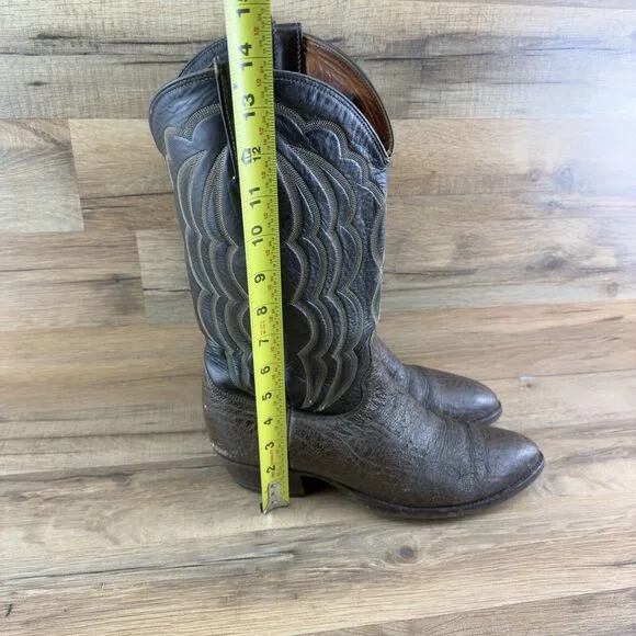 J Chisholm Black &amp; Brown Stitched Leather Men’s Cowboy Boots USA Made Si…