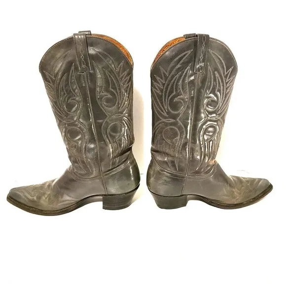 J. CHISHOLM WESTERN LEATHER COWBOY BOOTS MEN'S SIZE 9 D GRAY MADE IN USA