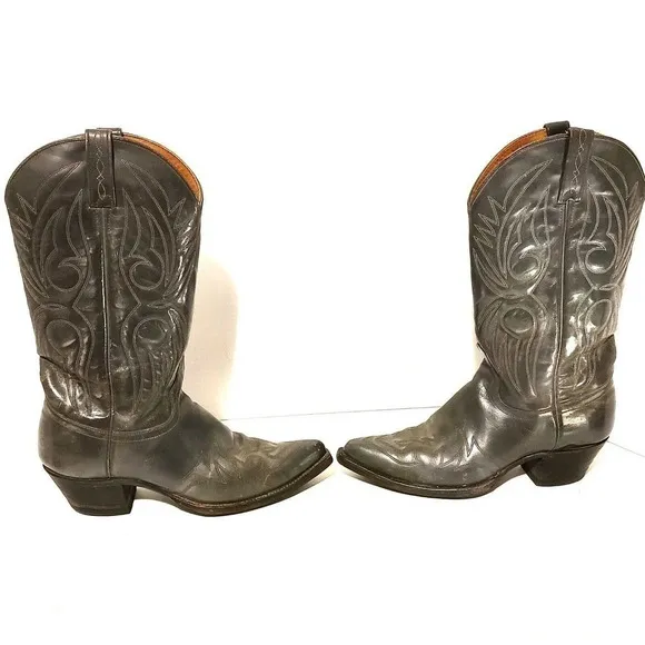 J. CHISHOLM WESTERN LEATHER COWBOY BOOTS MEN'S SIZE 9 D GRAY MADE IN USA