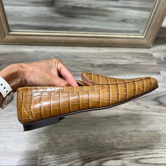 J. Crew Cecile smoking slippers slip on loafers shoes croc-embossed leather sz 7
