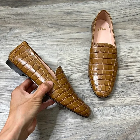 J. Crew Cecile smoking slippers slip on loafers shoes croc-embossed leather sz 7