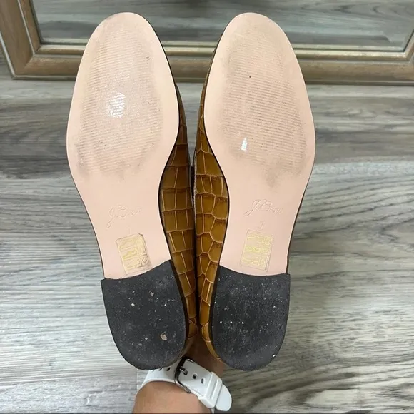 J. Crew Cecile smoking slippers slip on loafers shoes croc-embossed leather sz 7