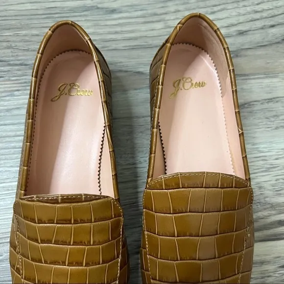 J. Crew Cecile smoking slippers slip on loafers shoes croc-embossed leather sz 7