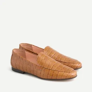 J. Crew Cecile smoking slippers slip on loafers shoes croc-embossed leather sz 7