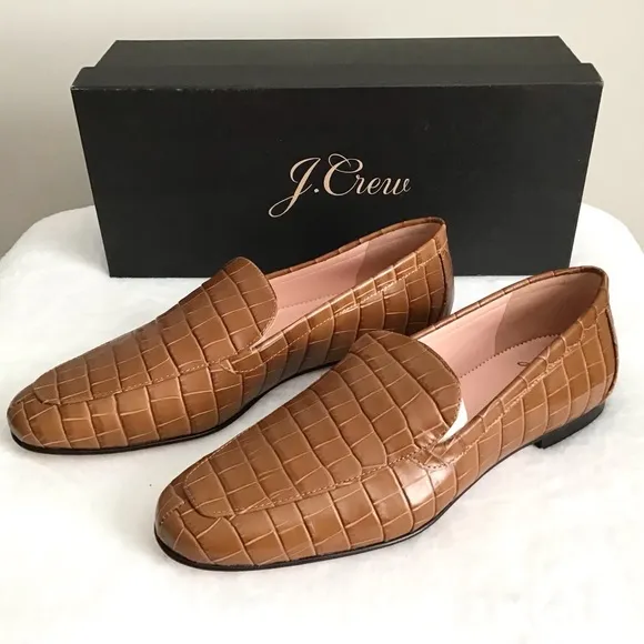 J. CREW Croc Embossed Leather Smoking Loafers Shoes