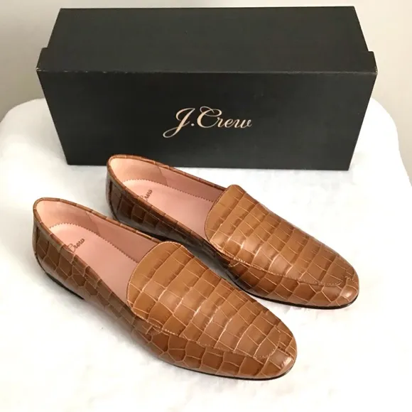 J. CREW Croc Embossed Leather Smoking Loafers Shoes