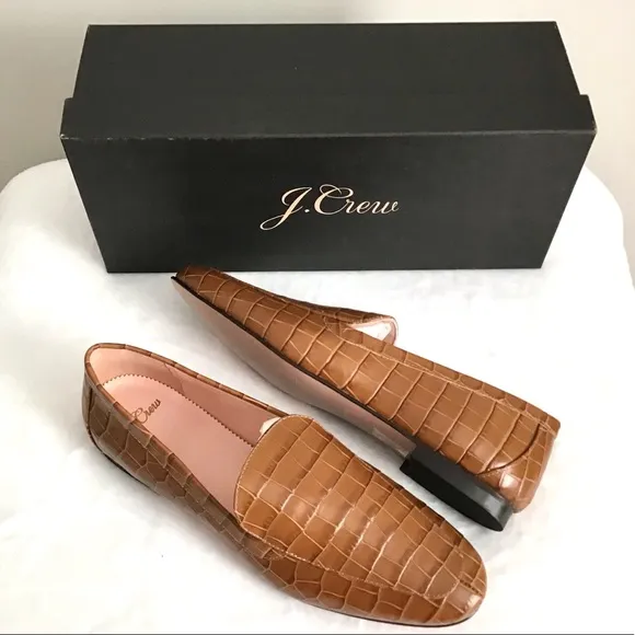 J. CREW Croc Embossed Leather Smoking Loafers Shoes