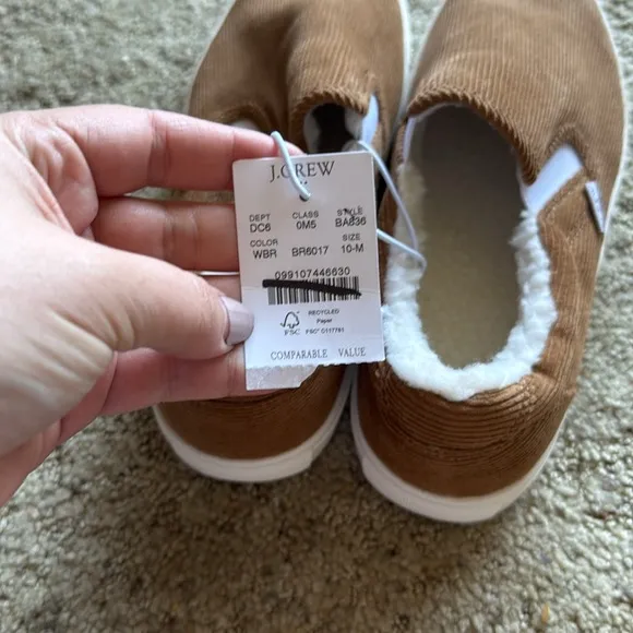 J. Crew Factory Corduroy Slip-On Sneakers with Sherpa Lining