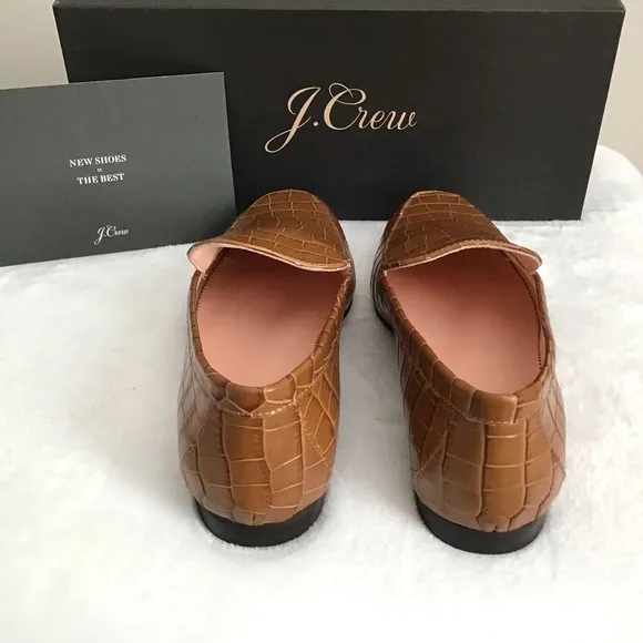 J. CREW Leather Loafers Shoes in Dark Cedar Croc Embossed New In Box