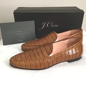 J. CREW Leather Loafers Shoes in Dark Cedar Croc Embossed New In Box