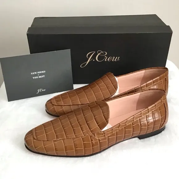 J. CREW Leather Loafers Shoes in Dark Cedar Croc Embossed New In Box