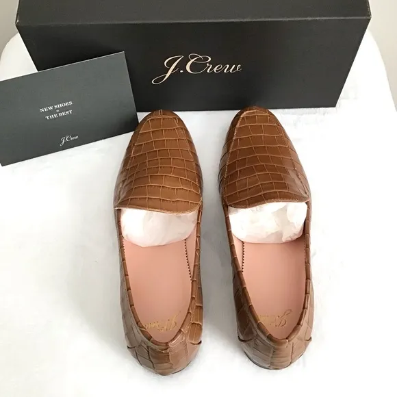 J. CREW Leather Loafers Shoes in Dark Cedar Croc Embossed New In Box