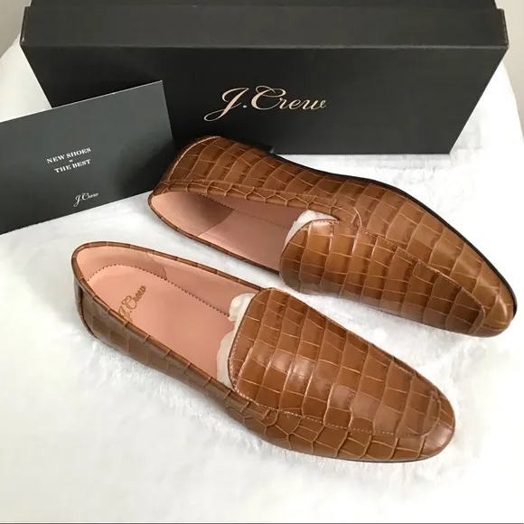 J. CREW Leather Loafers Shoes in Dark Cedar Croc Embossed New In Box