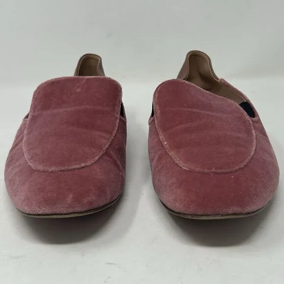 J. Crew Smoking Slippers Pink Velvet Size 10 Leather Crash Heel Loafers Flats