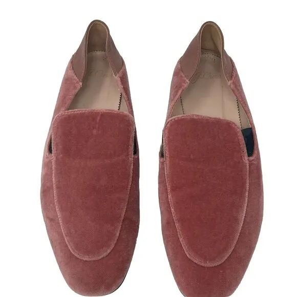 J. Crew Smoking Slippers Pink Velvet Size 10 Leather Crash Heel Loafers Flats
