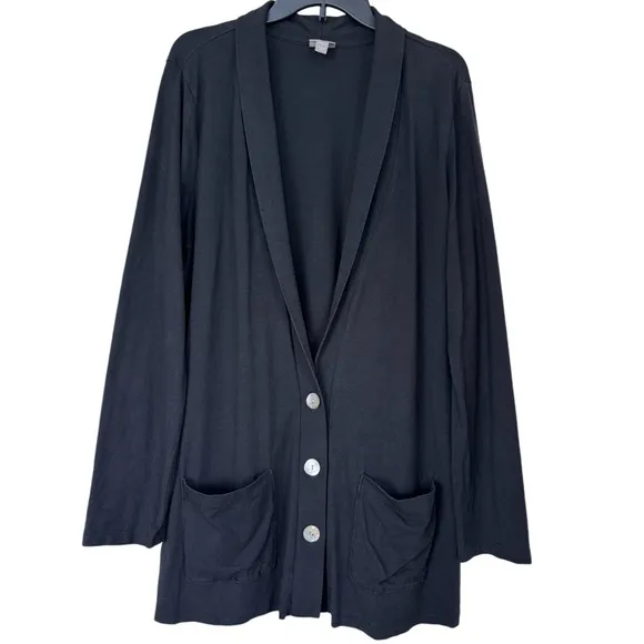 J Jill Cardigan Lightweight Button Front Pop Over Jumper Duster Black Size Large