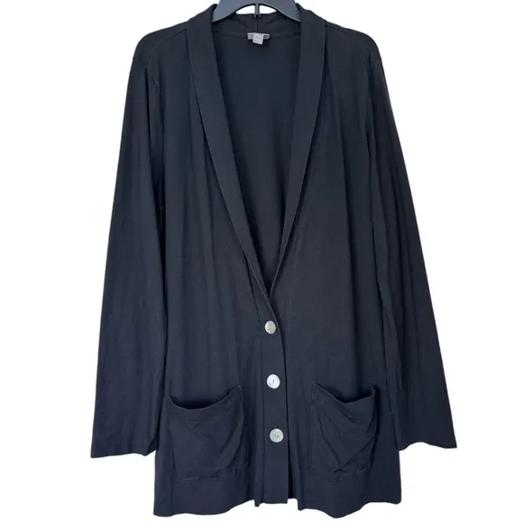 J Jill Cardigan Lightweight Button Front Pop Over Jumper Duster Black Size Large