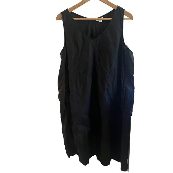 J. Jill pure jill linen asymmetric sleeveless  black midi dress size large