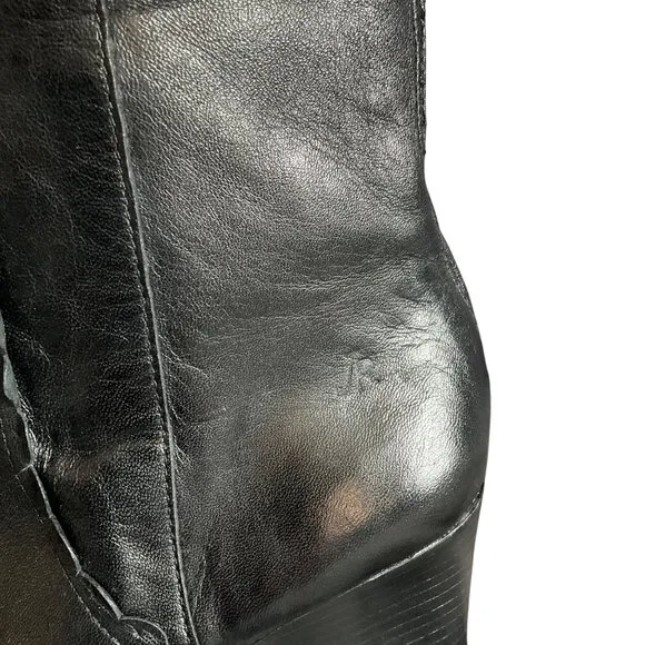 Jack rogers Black Leather Knee-High Wedge Boots Scalloped Back Zipper Closure 5