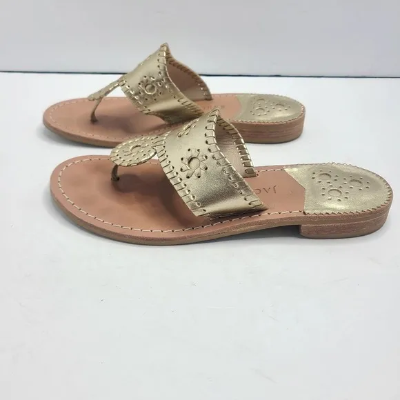 Jack Rogers Hamptons Gold Thong Flat‎ Sandals Shoes Size 7W