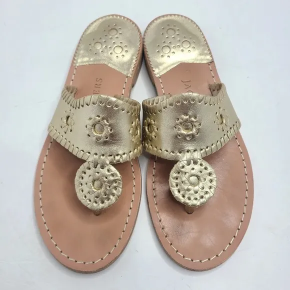 Jack Rogers Hamptons Gold Thong Flat‎ Sandals Shoes Size 7W