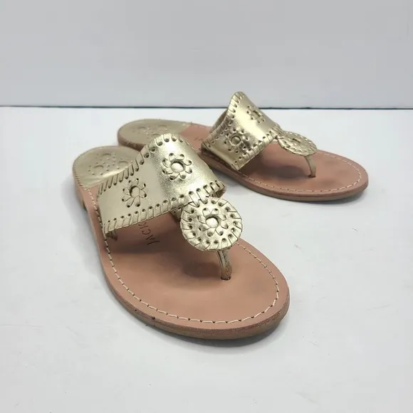 Jack Rogers Hamptons Gold Thong Flat‎ Sandals Shoes Size 7W