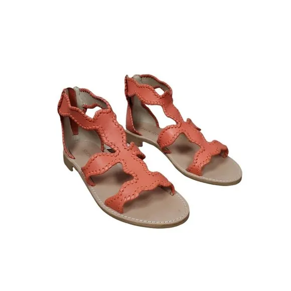Jack Rogers Jackie Leather Whipstitch Gladiator Sandals Shoes Coral Size 8M NEW