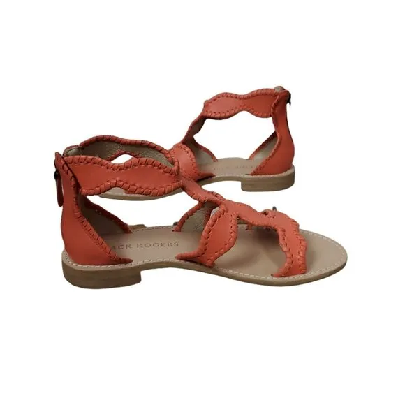 Jack Rogers Jackie Leather Whipstitch Gladiator Sandals Shoes Coral Size 8M NEW