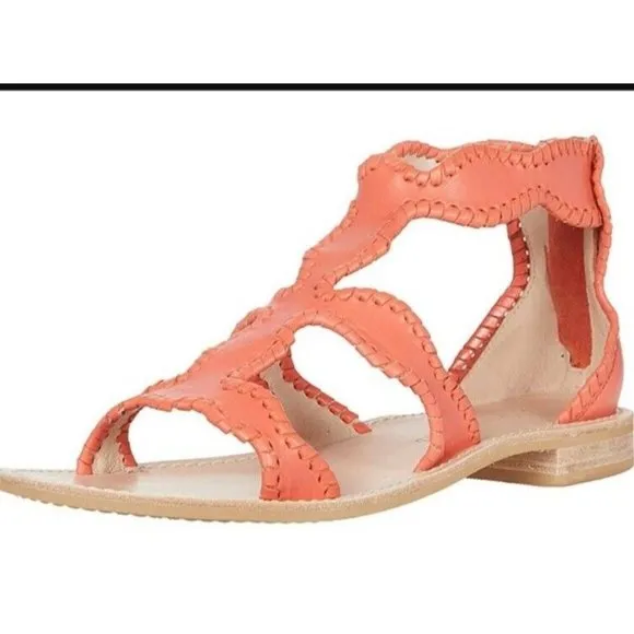 Jack Rogers Jackie Leather Whipstitch Gladiator Sandals Shoes Coral Size 8M NEW