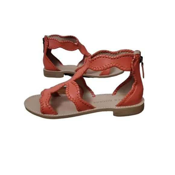 Jack Rogers Jackie Leather Whipstitch Gladiator Sandals Shoes Coral Size 8M NEW