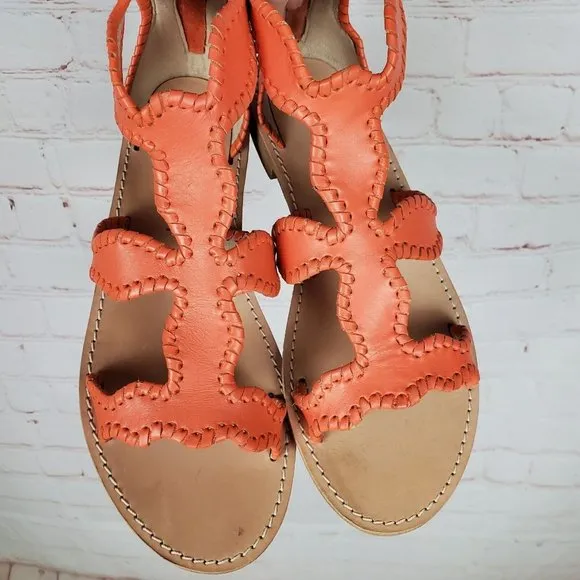 Jack Rogers Jackie Leather Whipstitch Gladiator Sandals Shoes Coral Size 8M NEW