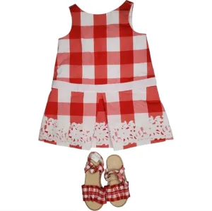 Janie &amp; Jack Red and White Gingham Check Dress with Lace &amp; Sandals