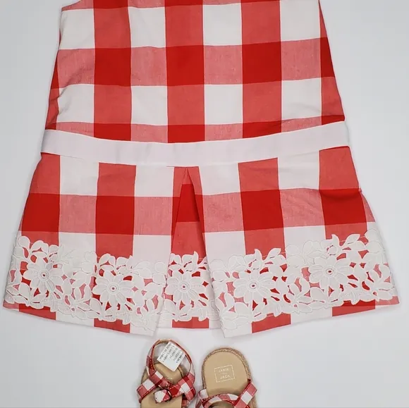 Janie &amp; Jack Red and White Gingham Check Dress with Lace &amp; Sandals