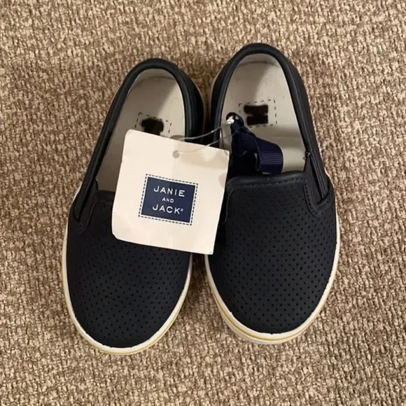 Janie and Jack Navy Blue Leather Perforated Slip On Sneakers Size 6