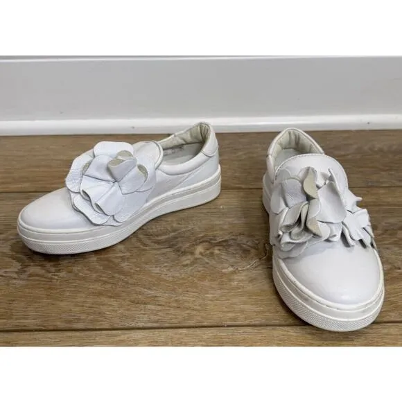 JARRETT Girls Leather Flower White Slip On Sneakers US 11 EU 28 Made In Italy