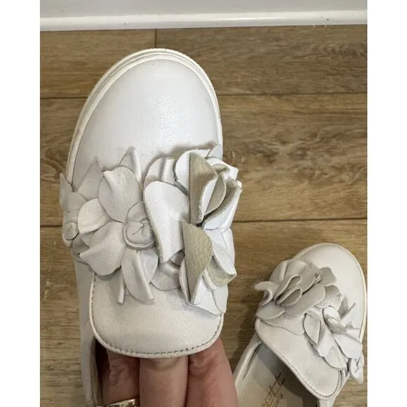 JARRETT Girls Leather Flower White Slip On Sneakers US 11 EU 28 Made In Italy