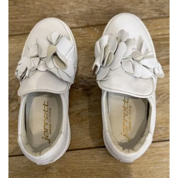 JARRETT Girls Leather Flower White Slip On Sneakers US 11 EU 28 Made In Italy