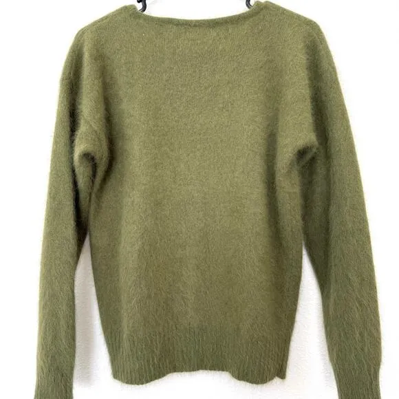 JARROD'S Vintage Angora Sweater Olive Green Quiet Luxury S Made in Hong Kong