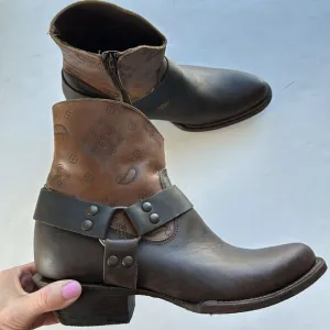J.B. Dillon Women's Harness Ankle Boots Western Handmade Brown Leather Size 7.5B