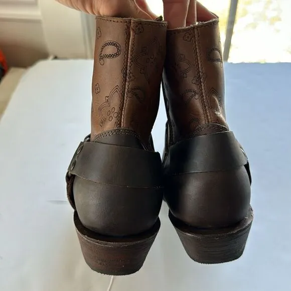 J.B. Dillon Women's Harness Ankle Boots Western Handmade Brown Leather Size 7.5B