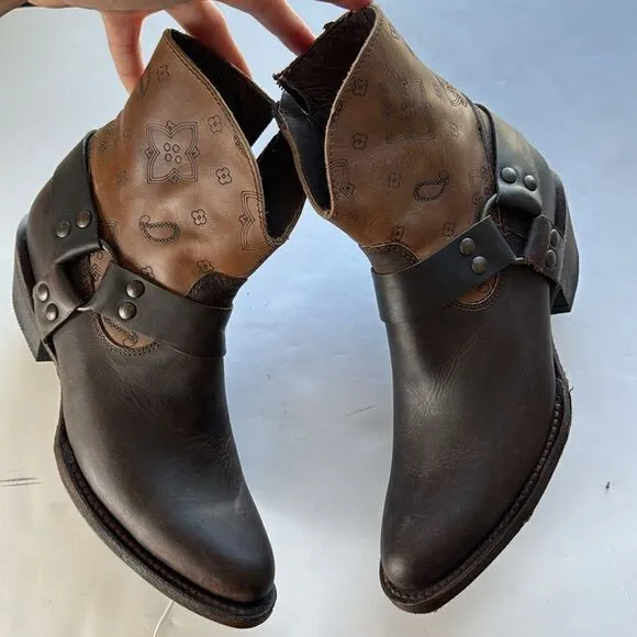 J.B. Dillon Women's Harness Ankle Boots Western Handmade Brown Leather Size 7.5B