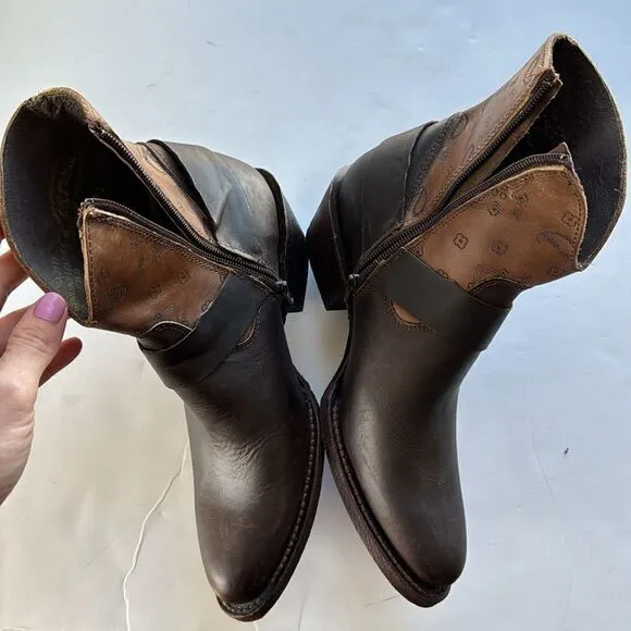 J.B. Dillon Women's Harness Ankle Boots Western Handmade Brown Leather Size 7.5B