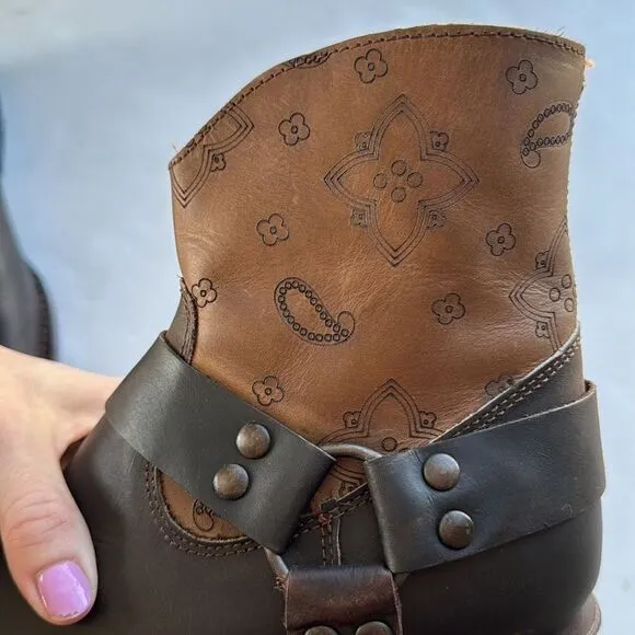 J.B. Dillon Women's Harness Ankle Boots Western Handmade Brown Leather Size 7.5B